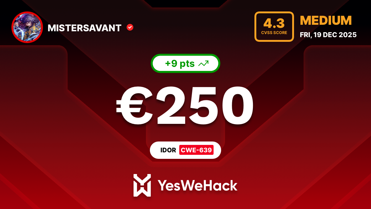 YesWeHack Bug Bounty Reward Confirmation